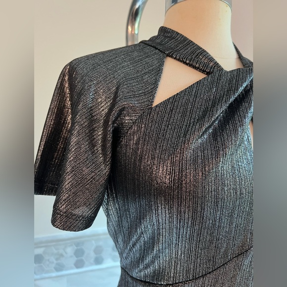 Michael Kors Stretch Metallic Flatter Sleeves Neck Details Dress - Picture 6 of 13